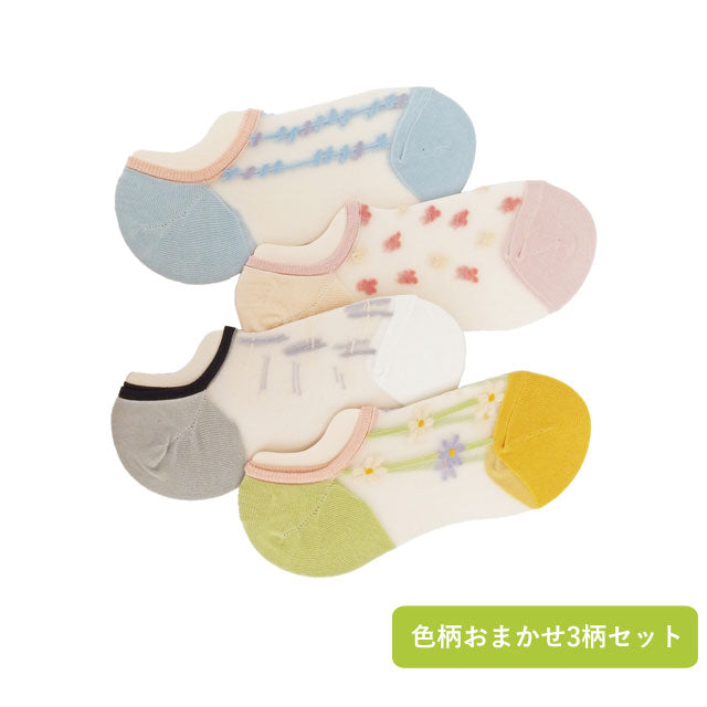 レディースシースルースニーカーソックス 3足セット 色おまかせ