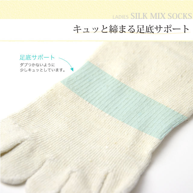 【レディス】5本指シルク混クルー丈ソックス