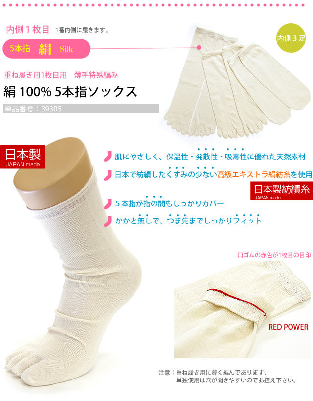 冷え取り靴下 4枚重ね履き靴下セット シルク100%&綿100%