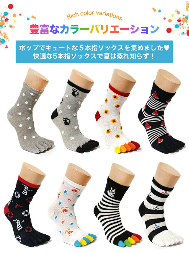 5本指ソックス メッシュ 3足セット メッシュ編みクルー丈