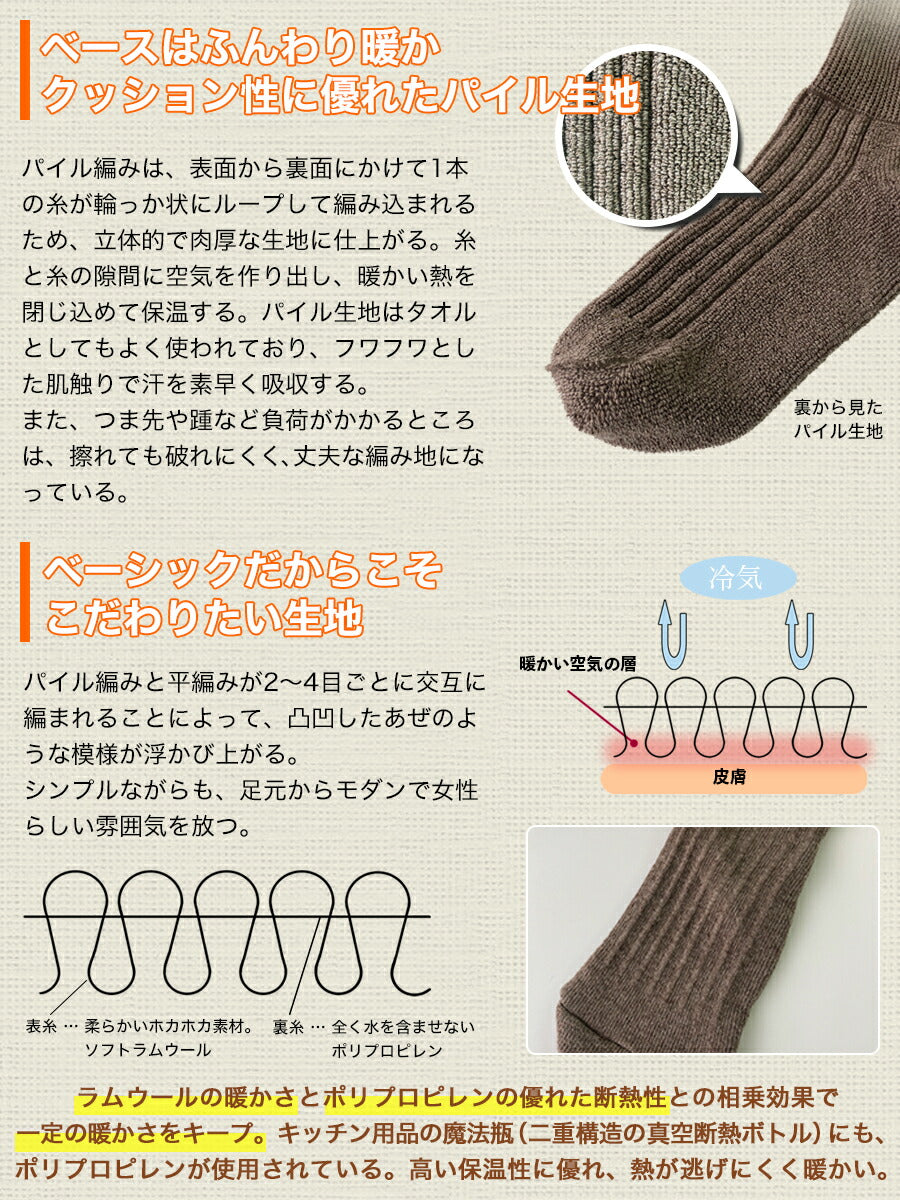 レディース 無地 サーモスパイル 同色2足セット 22-24cm