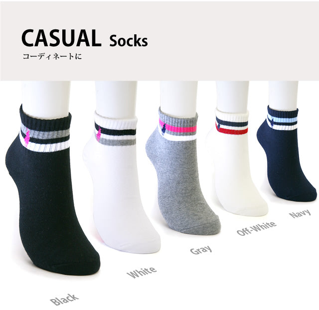 スニーカーソックス[ライン柄]-ショート丈
