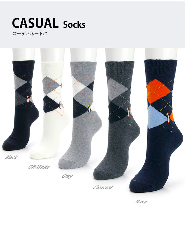 メンズカジュアルソックス[ダイヤ柄] -キングペンギン-