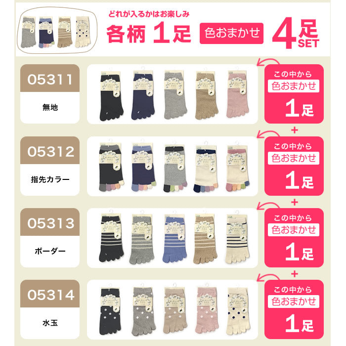 5本指スニーカーソックス レディース オーガニックコットン 4足セット
