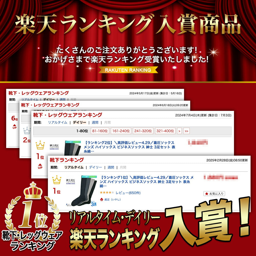 着圧ソックス メンズ ハイソックス ビジネスソックス 3足セット 表糸綿100% 綿100 着圧 抗菌防臭